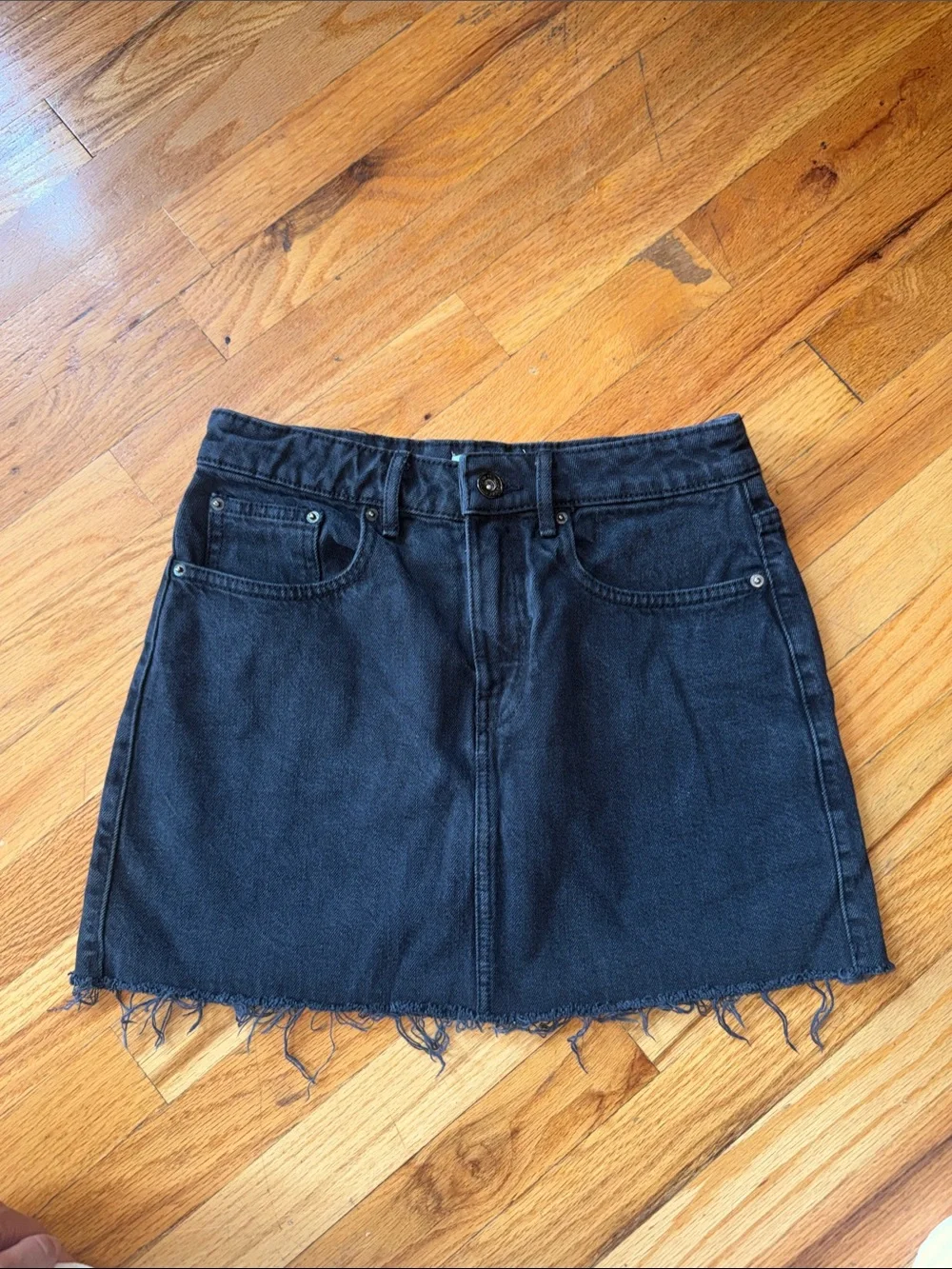 Denim Mini Skirt in Washed Black